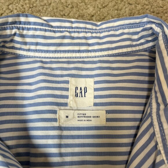 GAP White & Blue Striped Boyfriend Fit Button-Up Shirt | Size M - Picture 5 of 6